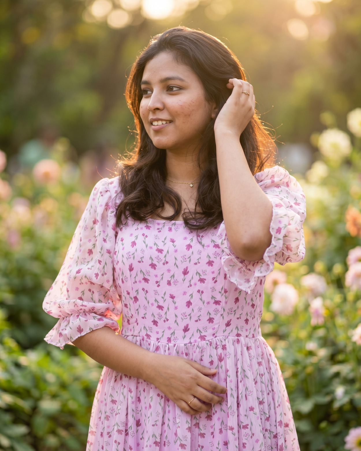 Georgette Customised Pink Floral Design